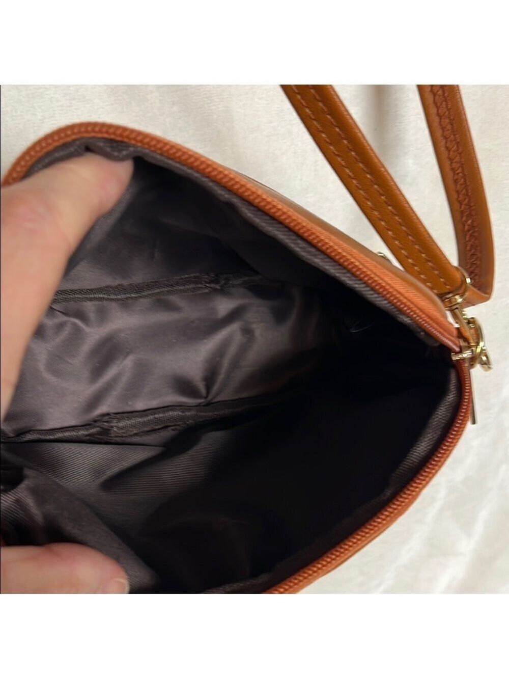 White and Tan Crossbody Bag with Adjustable Strap - Picture 5 of 8